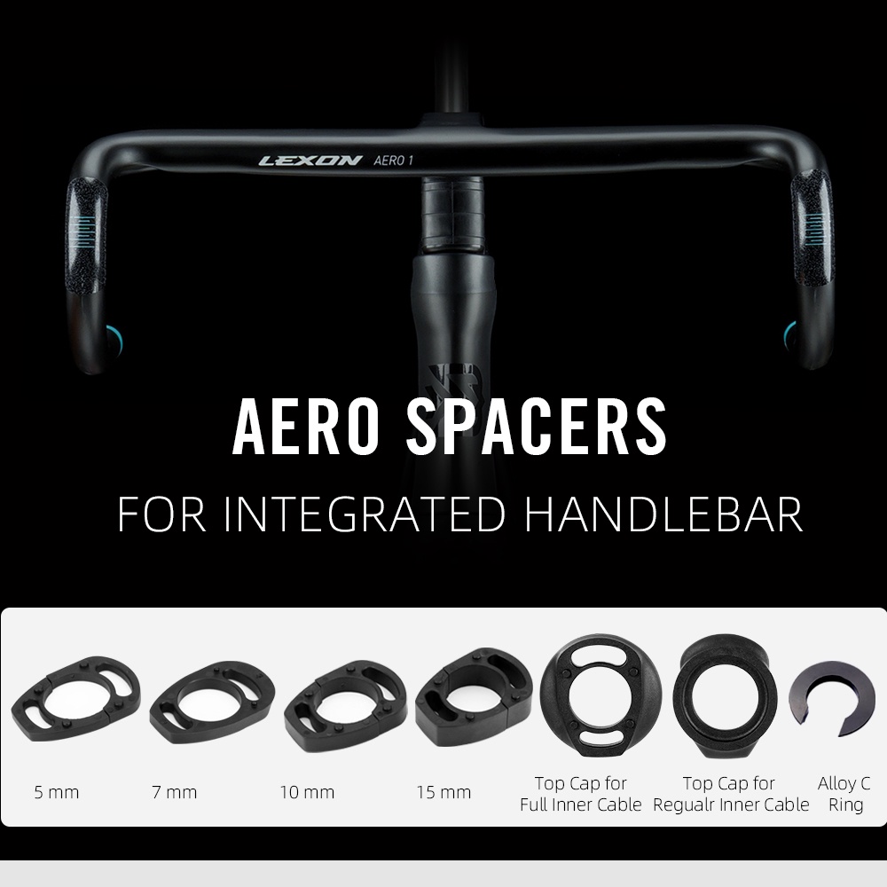 RYET Road Bike Aero Spacer Set – 7 Pieces – For 28.6mm 1 1/8" Headtube – Black