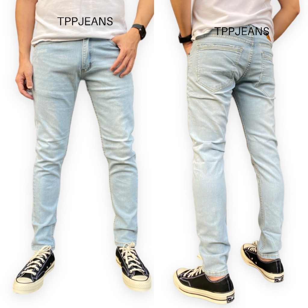 JEANSEXPRESS Men's Skinny Blue Washed Faded White Jeans Fit Stretchable