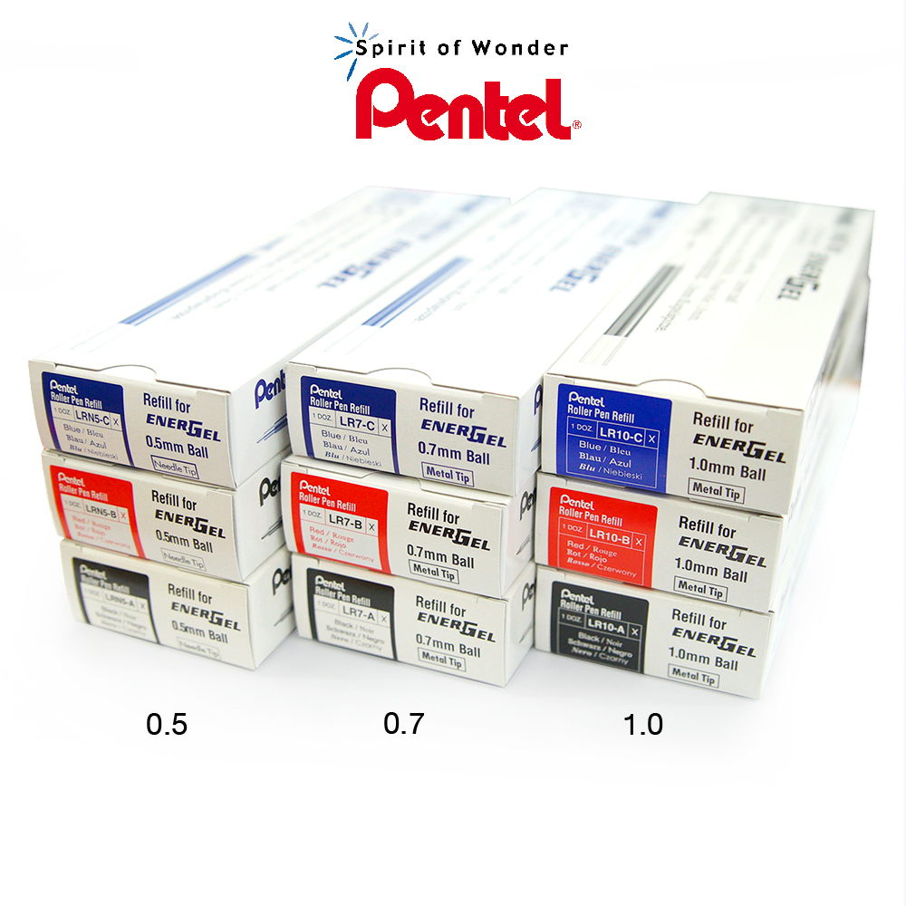 [Dozen] Pentel Energel Pen Refill Size 0.5 0.7 1.0 mm. Model LRN5 LR7
