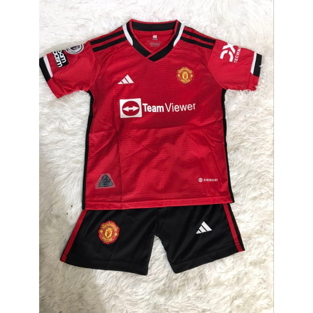 Children's Sports Suit Man U Red Silk 23/24 Set Football Uniform Team