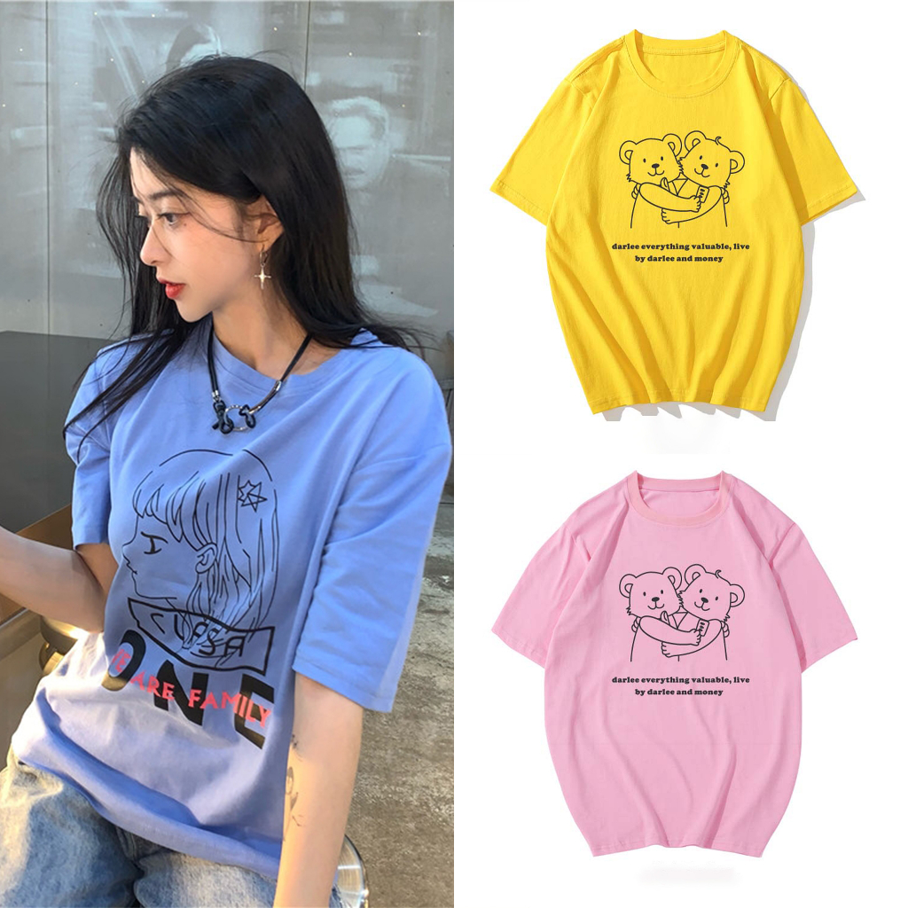 Fashion Short Sleeve T-Shirt Round Neck Stretch Fabric Blue Yellow Pink ...