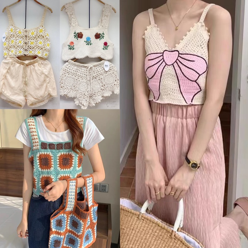Including Single Straps Knitting Crop Tops Yarn (Include Paired With ...