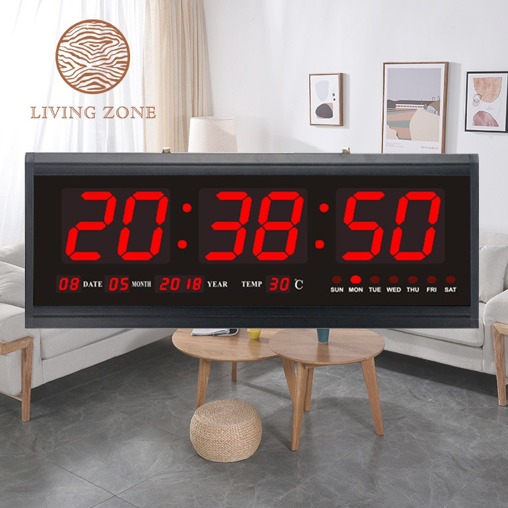 Living Zone DIGITAL LED CLOCK Wall Hanging 48x18.9x3.5cmmodel 4819 (Red