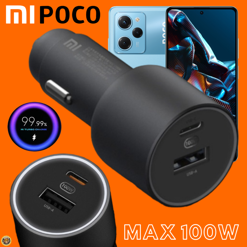 POCO Xiaomi Car Charger 100W Max Fast Charging Duo Port Usb-C + Usb-A Ultra  Quick Charge Poko X5 Pro 5G