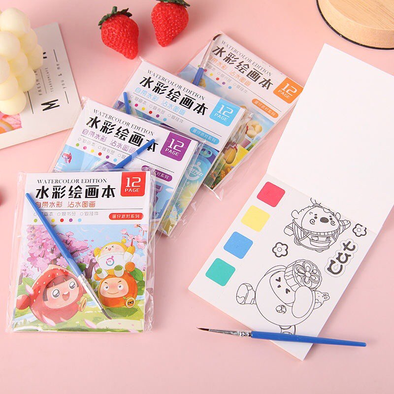 Water Coloring Book Cartoon Colouring Paper With Colors And Brushes In ...