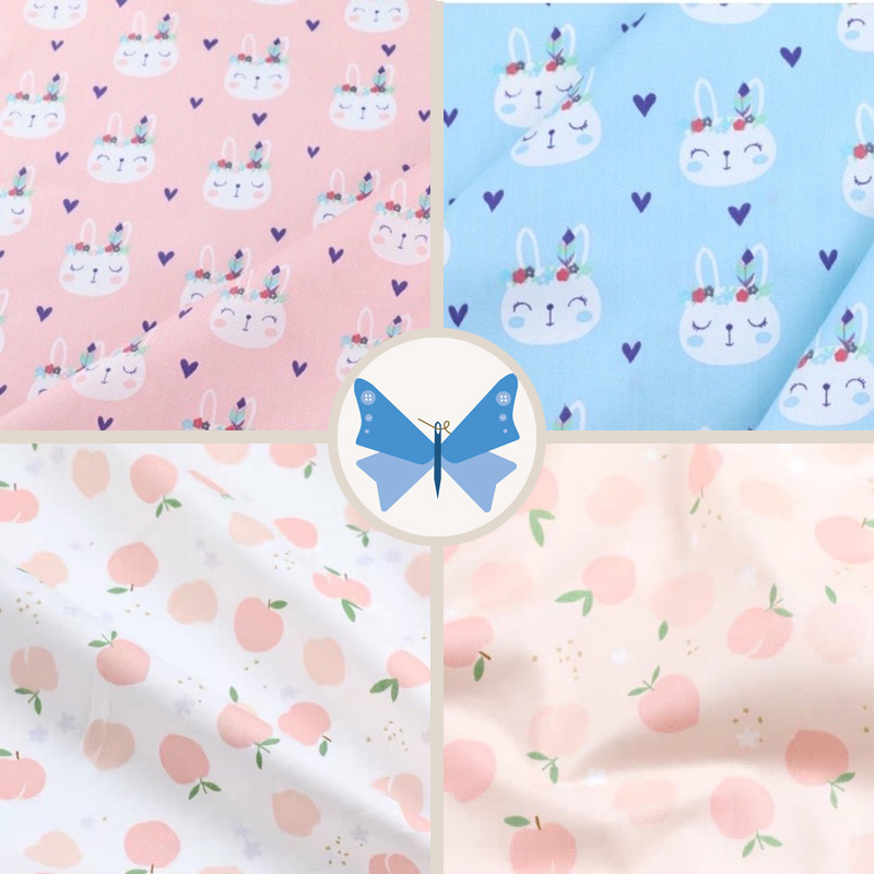 Cotton Fabric 1 Meter Twill Printed With Rabbit Pattern Width 160 Cm ...