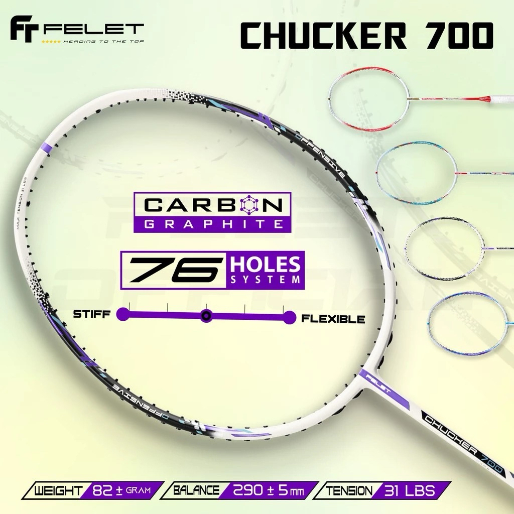 FELET Badminton Racket Model Chucker 700 ️Semi-Vasive Lanz Wood Thai ...