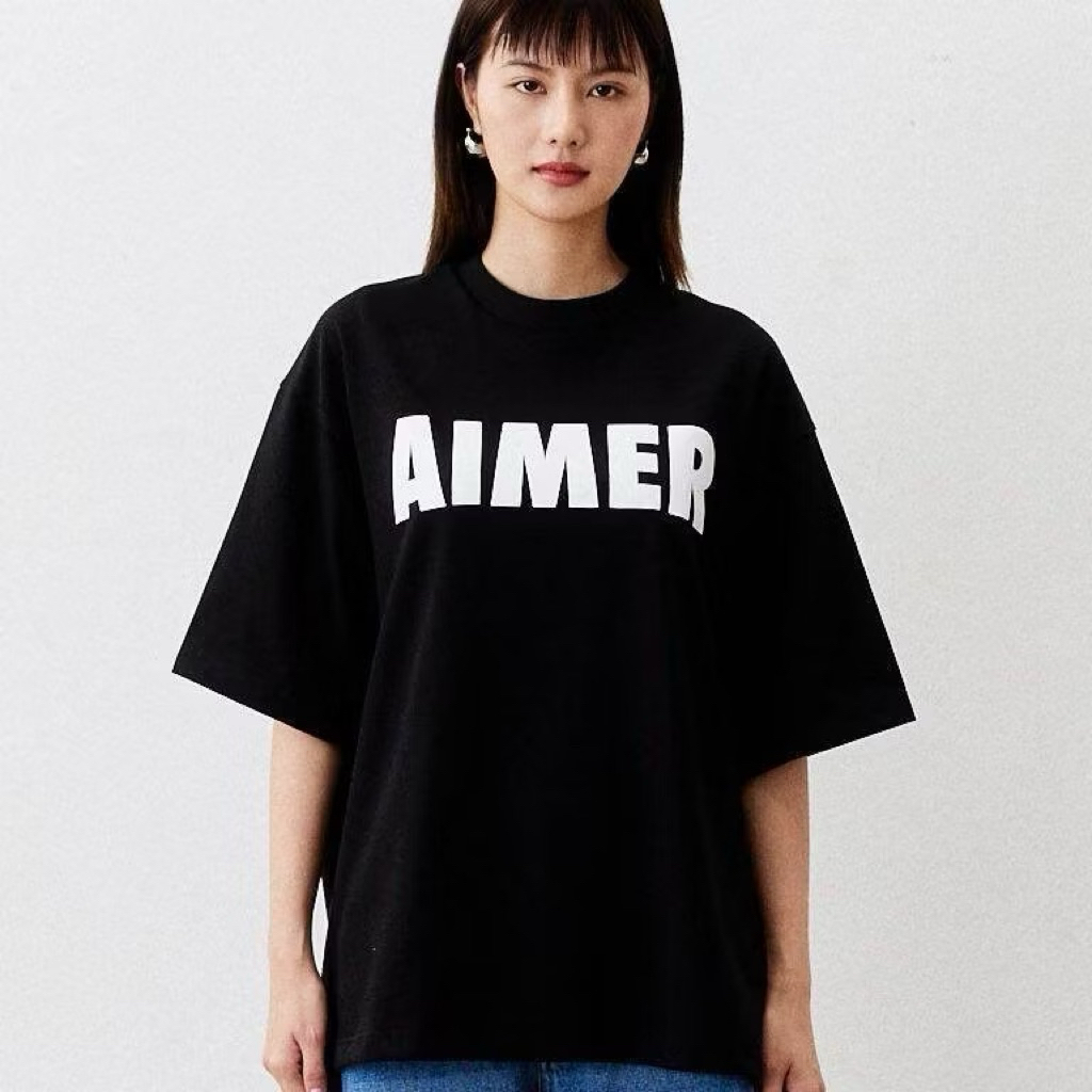 AIMER-Logo T-shirt Oversized Screen-Printed Pattern New Black | Shopee ...
