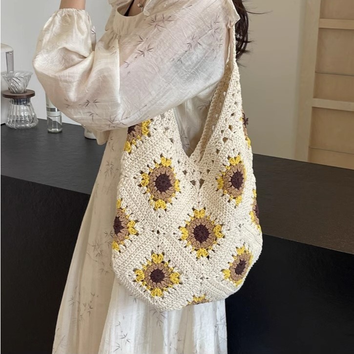 Sunflower Knitted Bag Fine Knitting Pattern With Lining Spaghetti Strap ...