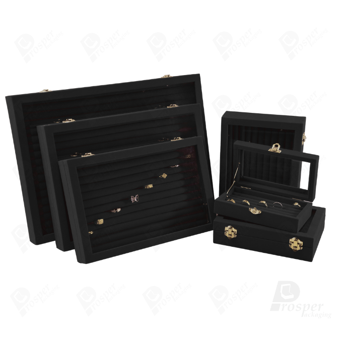 Futon Black Velvet Box With Clear Glass Lid Insert Jewelry Rings And ...