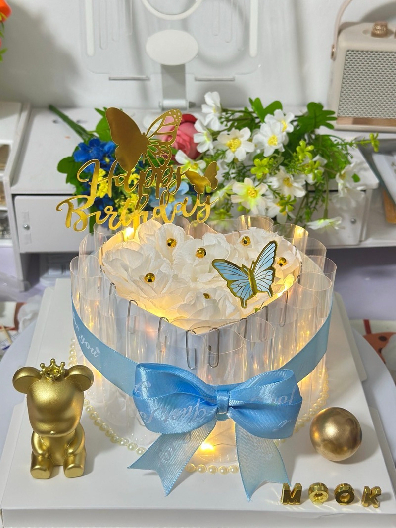 20 Rose Gold Bear Heart Banknote Cakes Free Led Lights Cake Topper ...