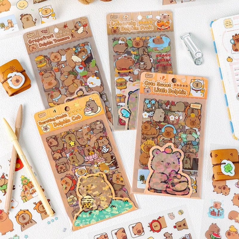 DIY Stickers 6 Sheets/Set Capibara Transparent Edge Waterproof Cute ...