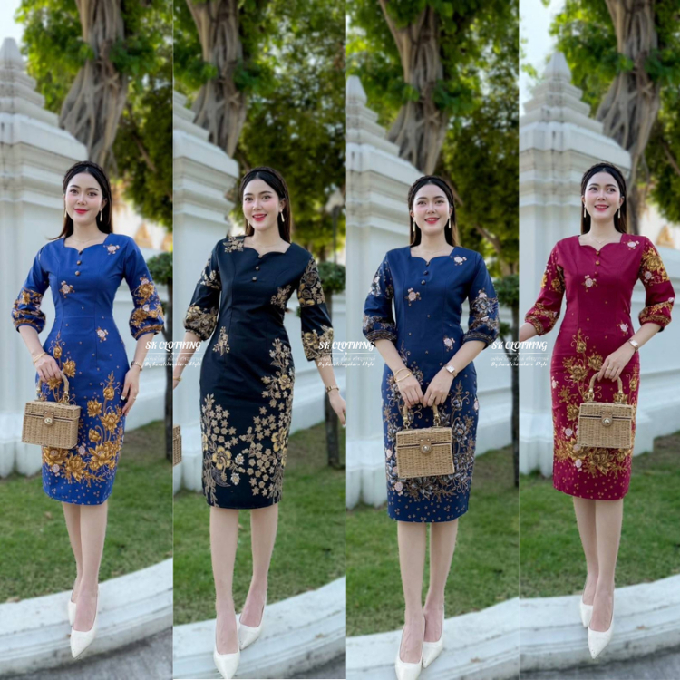 Batik Dress Comes In 6 Colors Heart Neck Work Tapered Shape Back Slit ...