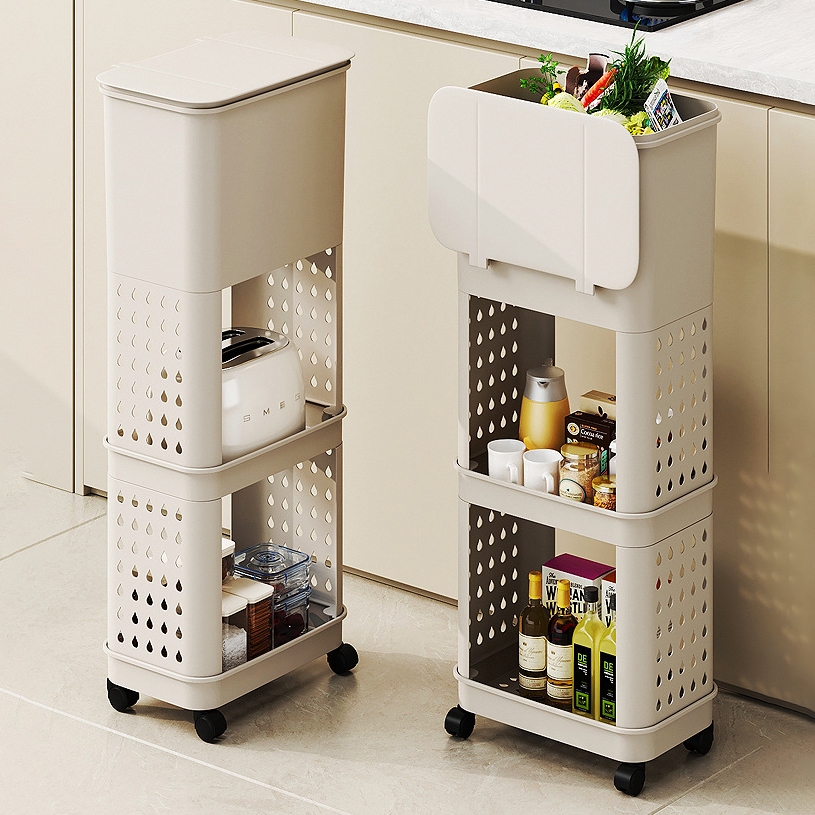 Ayaya Shelf With Trash Can Shelves With Wheels The Top Is A Can. Below ...