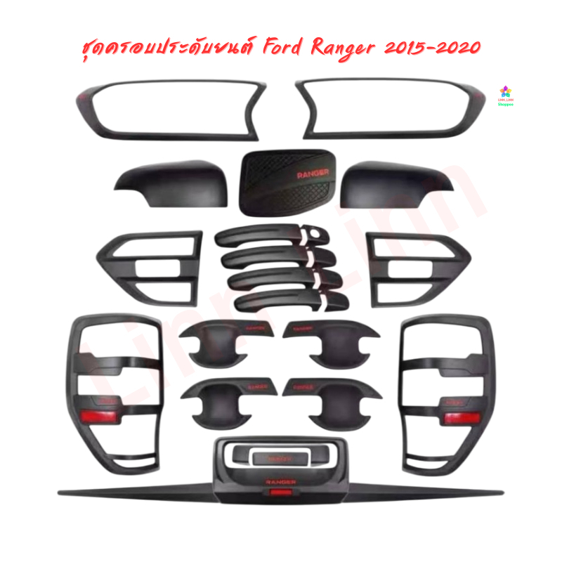 FORD RANGER 2015-2020 Car Accessories Set Matte Black (Handle Without ...