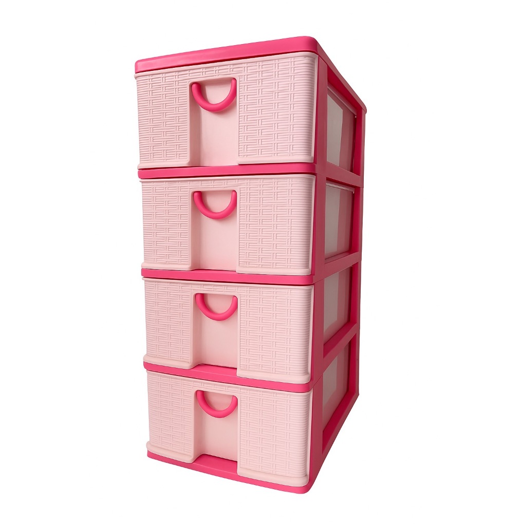 Table Drawer Rattan Pattern Elegant Style 4 Levels Pastel Pink Desk ...