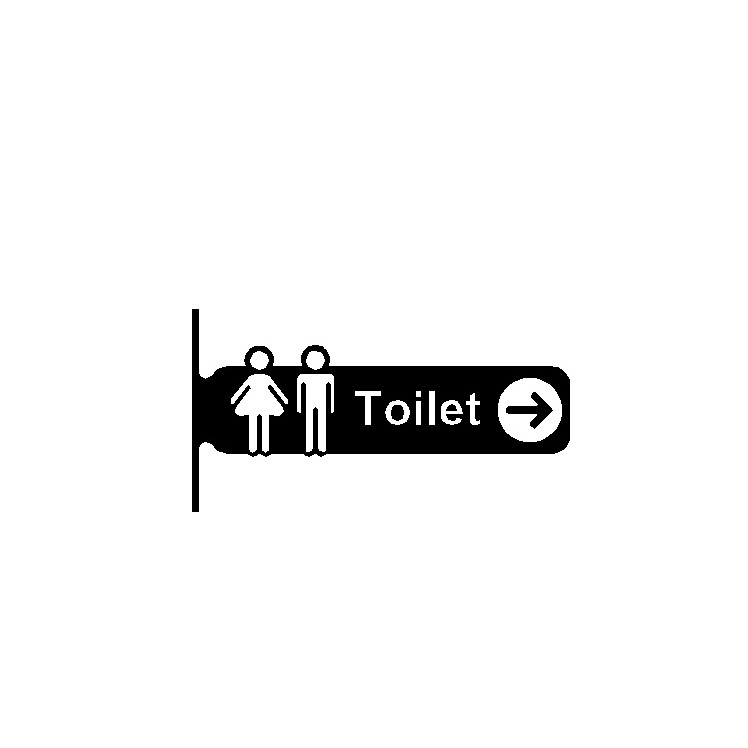 Bathroom Sign For Going To The Protruding From The Wall White-Black ...