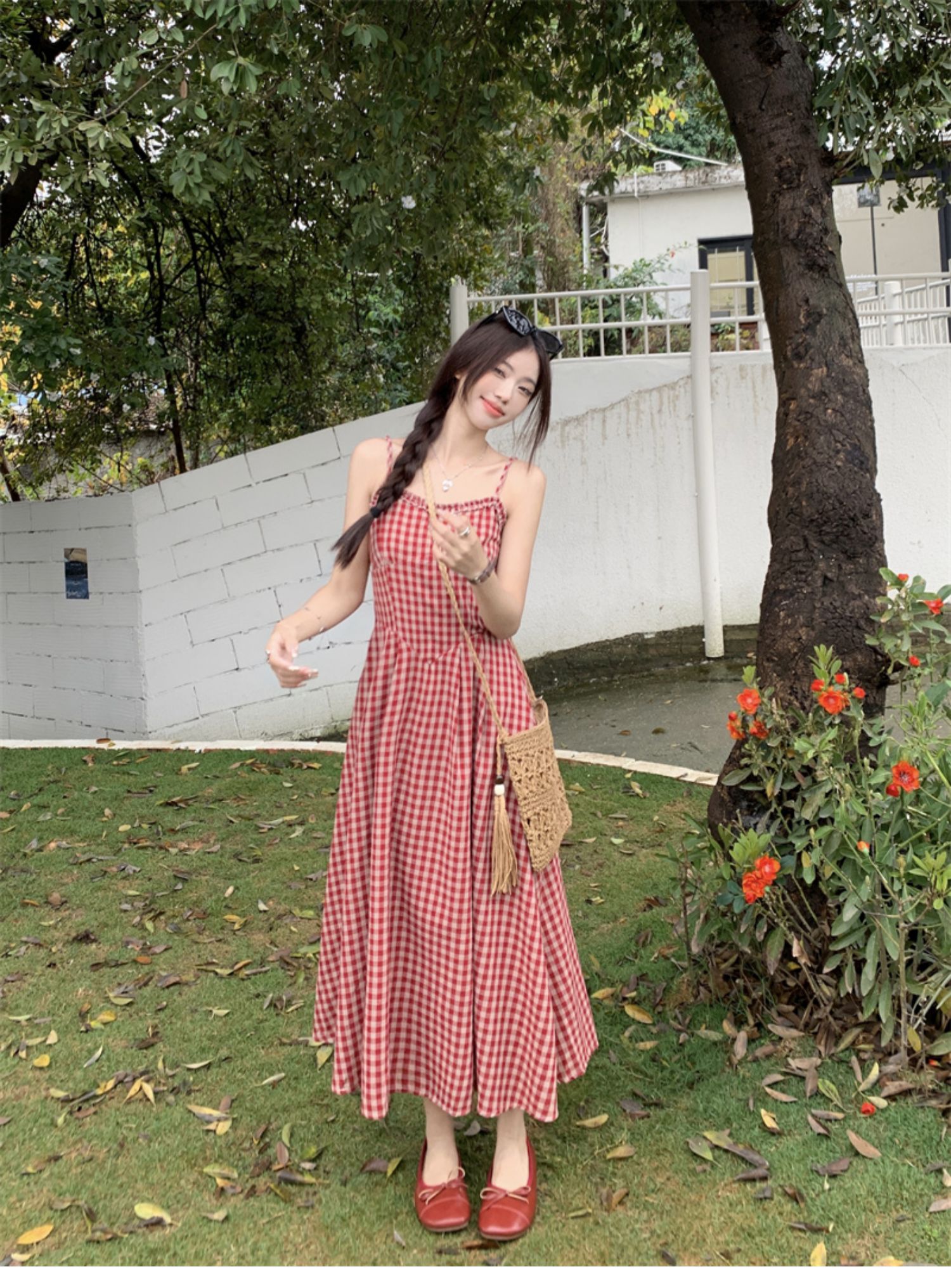 Beryl Spaghetti Strap Dress Korean Style Color Block Plaid Pattern ...