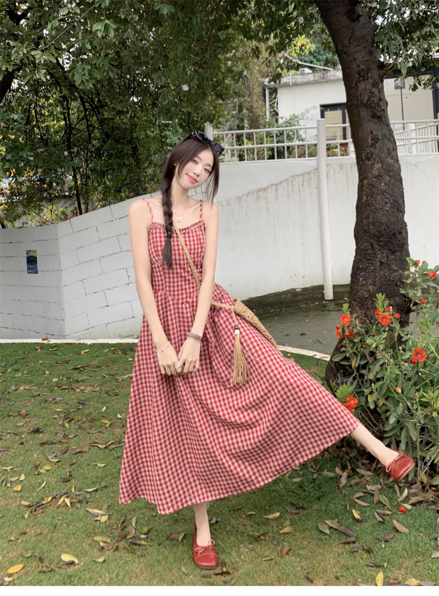 Beryl Spaghetti Strap Dress Korean Style Color Block Plaid Pattern ...