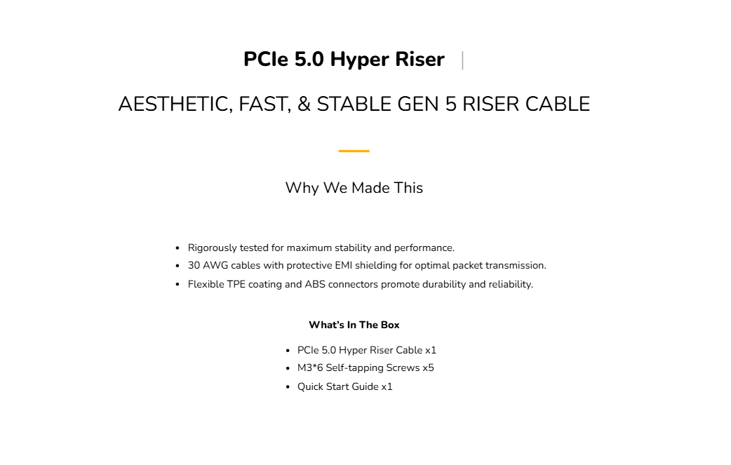 HYTE PCI-E 5.0 x16 Riser CABLE (Riser card/Vertical Graphics Extension ...