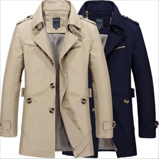 Men's Classic Lapel Long Trench Coat Jacket Windbreaker