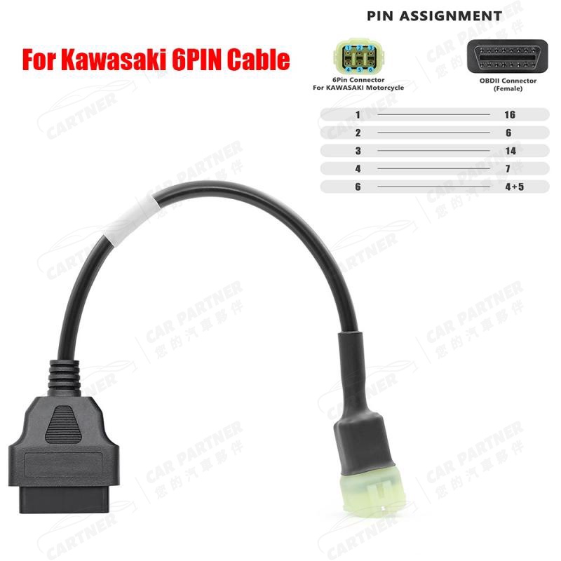 Cartner Kawasaki KTM 6 PIN to 16 Pin OBD2 Connectors Diagnostic
