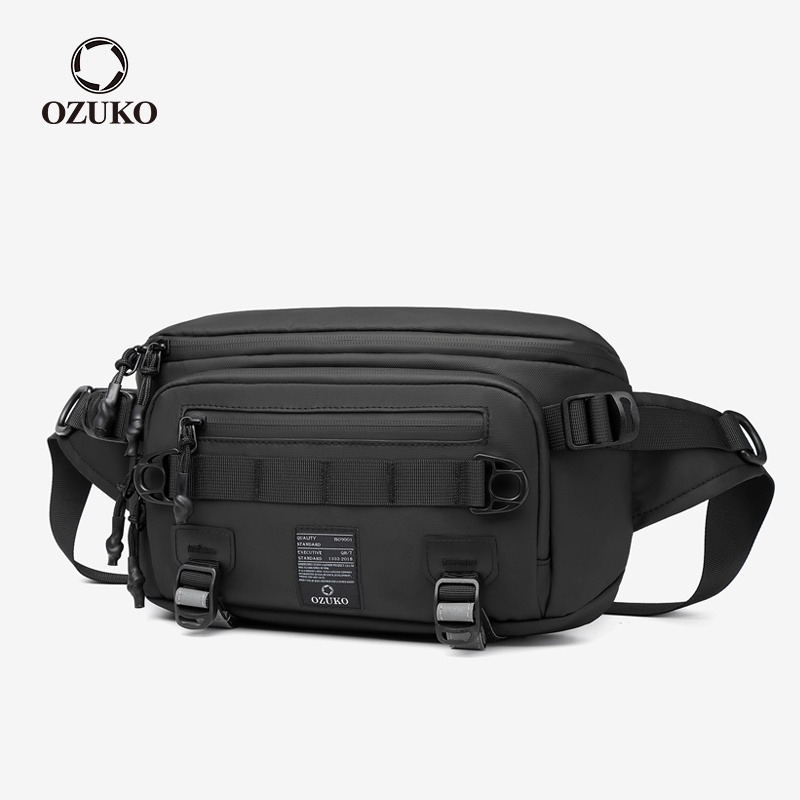 ozuko new chest bag usb anti-theft men's chest bag Korean casual 「men's shoulder bag waterproof Oxford cloth chest bag」 main image 1