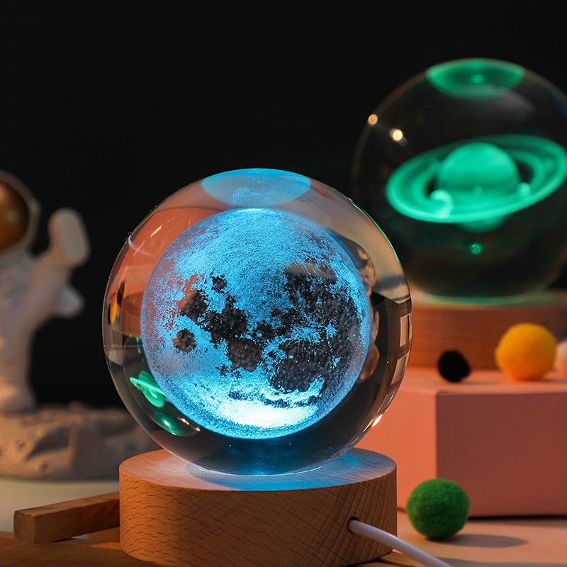 Colorful Creative Starry Sky Luminous Crystal Ball Ornaments Solar System Galaxy Series Personality Birthday Gifts Desktop Small Orna