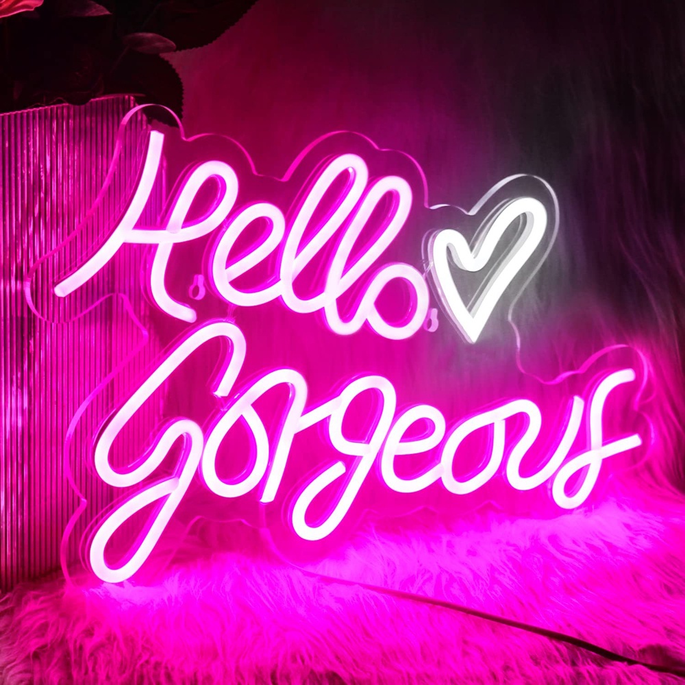 Hello Gorgeous Neon Sign Pink Led Neon Light Letters Heart Decorative ...