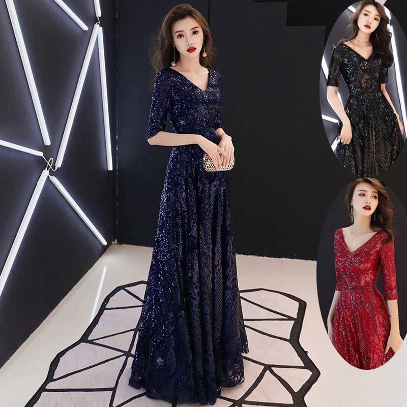 Customise Ladies Celebrity Party Sequin Dress Concert Performance Dress Engagement Banquet Navy