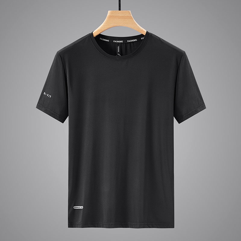 Breathable Ice Silk Tshirt Men's Summer Quick Dry Short Sleeve Crew