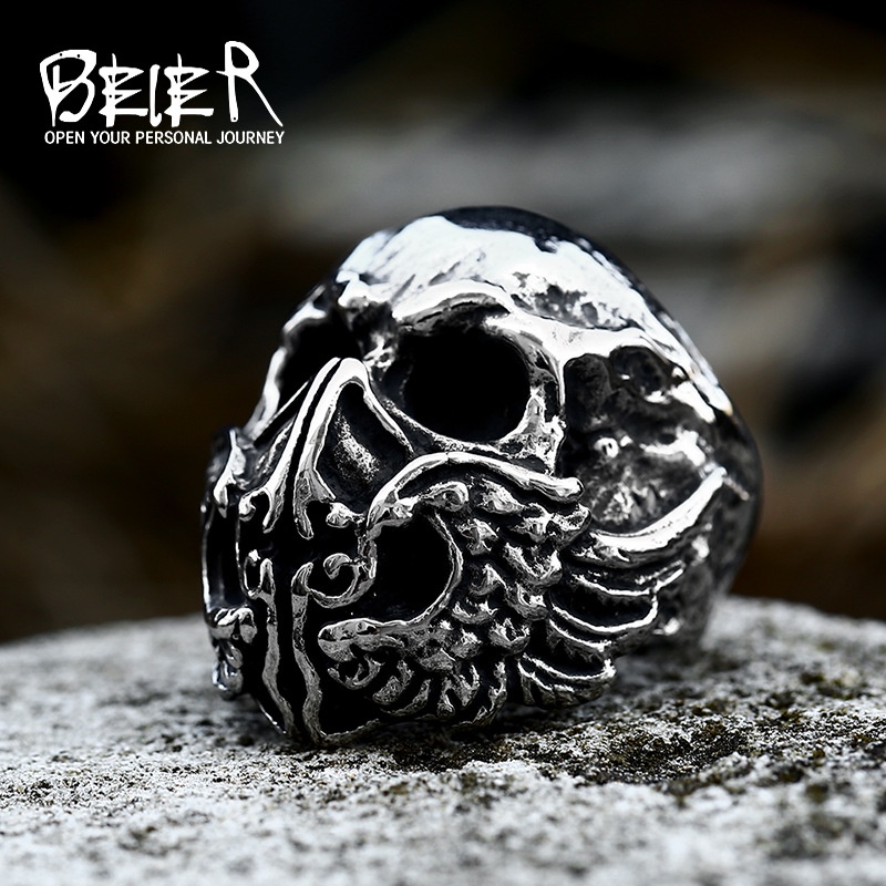 秘 ️ Taiwan Shipment Ring Titanium Steel Punk Style Domineering Skull ...