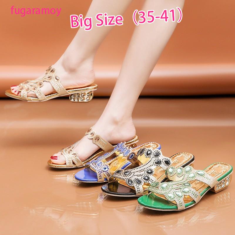 Low heel rhinestone sandals hot sale