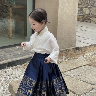 ☀2023年新款马面裙女童2023中国风古装女孩宝宝天薄款汉服唐装儿童套装