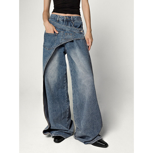 Codibook|Korea Korea noirmute Asymmetric Wrapped Wide Denim Jeans Women ...