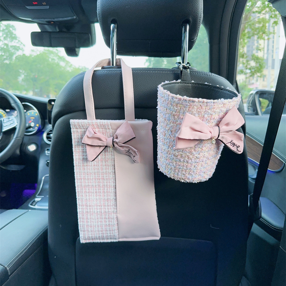 【 C. C.購】小香風可愛蝴蝶結垃圾桶面紙套汽車用品