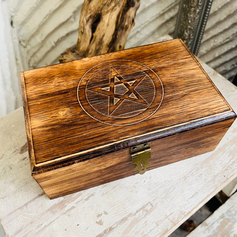 [Rough Stone] Pentagram Log Crystal Storage Box With Copper Lock ...