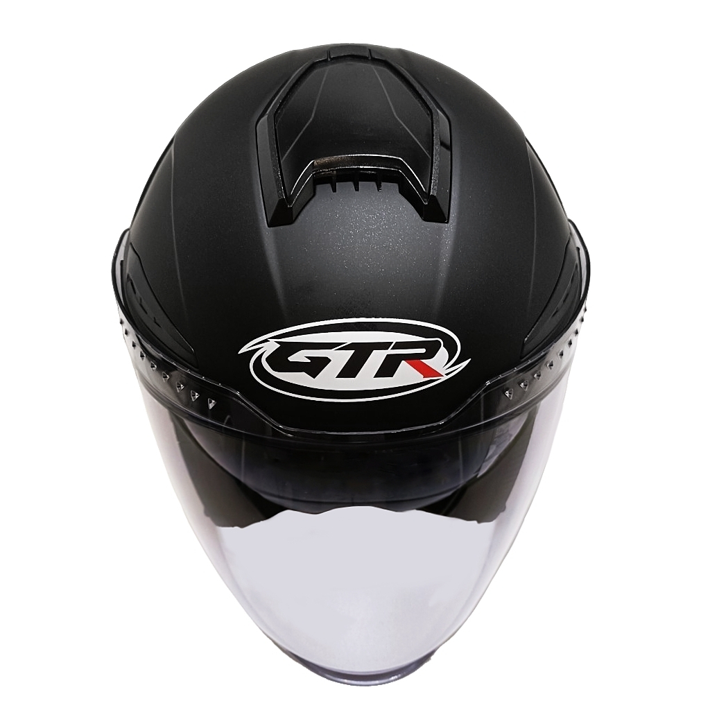 GTR DIAVEL Matte Black Plain Color 3/4 Helmet Built-In Sunglasses Quick ...