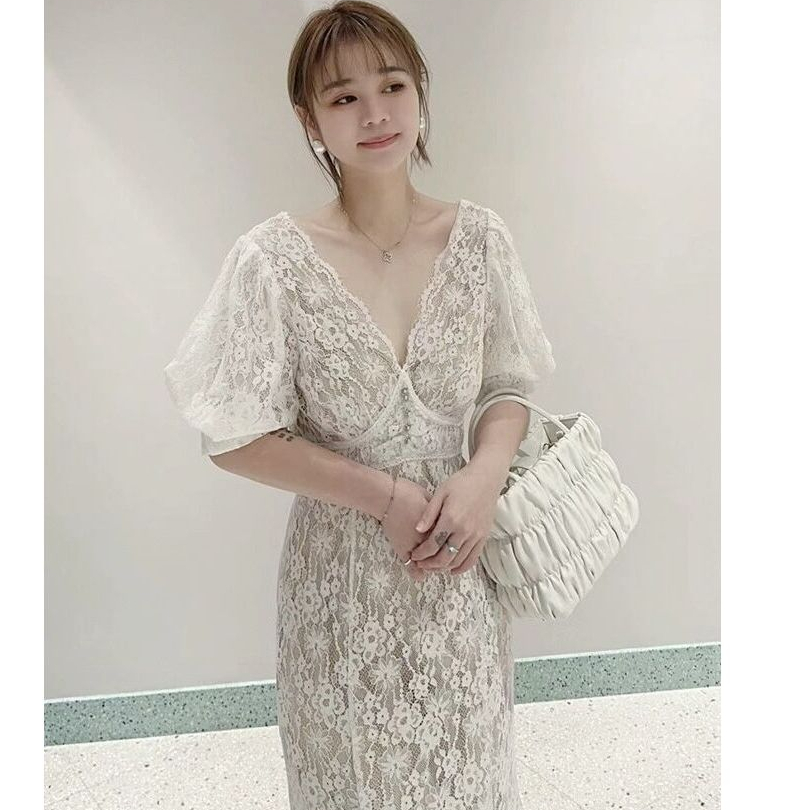 Spring Full Garden Snidel V-Neck Lace Puff Sleeve Dress Ringo Rabbit ...