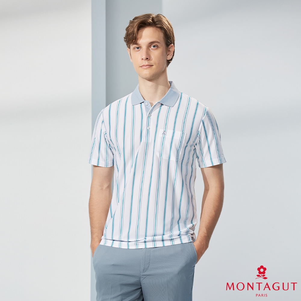 [MONTAGUT MONTAGUT] Moisture Wicking Vertical Stripes Casual Half ...