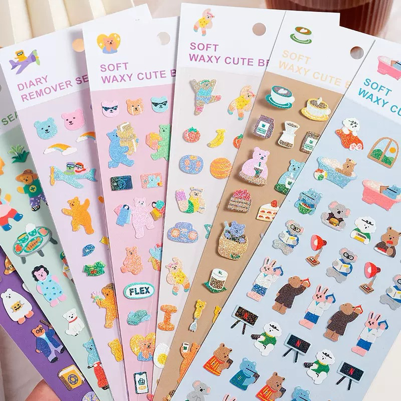 Taiwan Cute Bear Series Laser Stickers Waterproof pvc Handbook Material ...