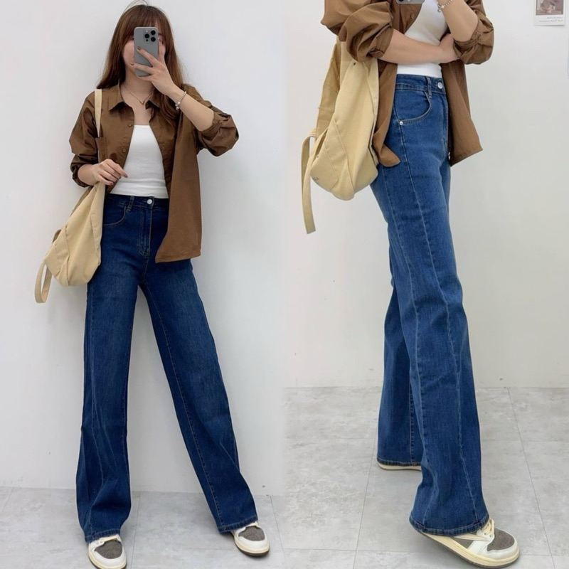 7665 3D Floor Denim Wide Pants, Slimmer Look Long Legs Visual ...
