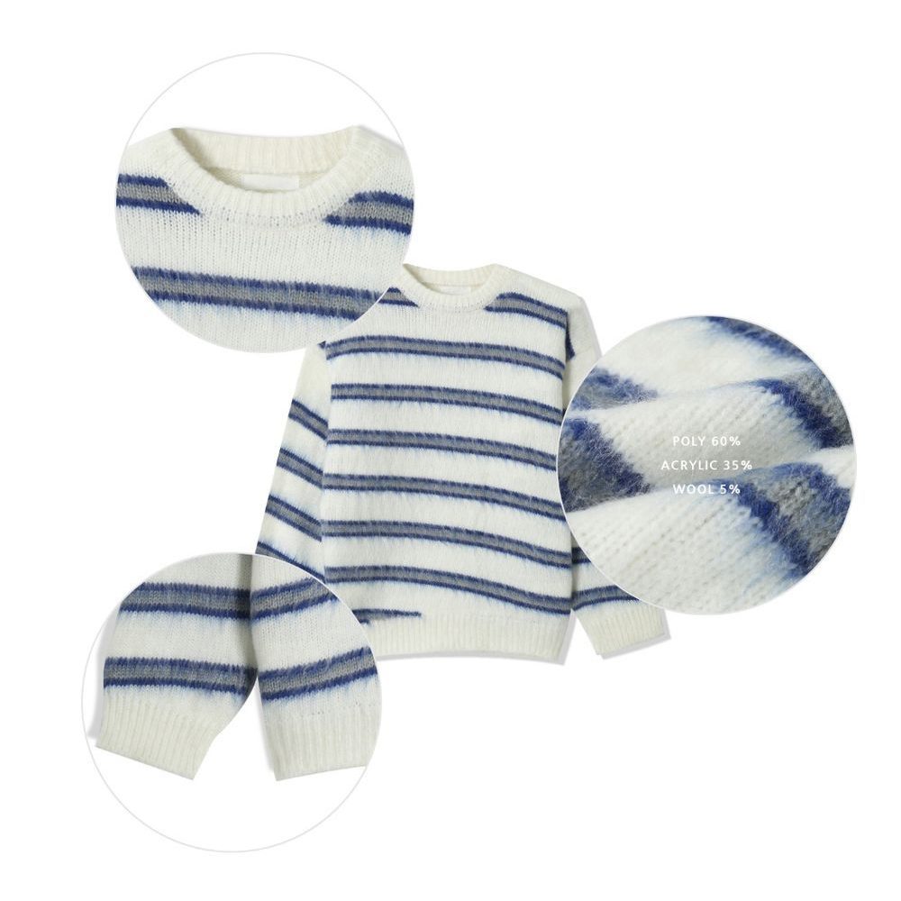 Genuine Korean Luxury Diagonal Stripes Angola Wool Knit Top 3 Colors ...