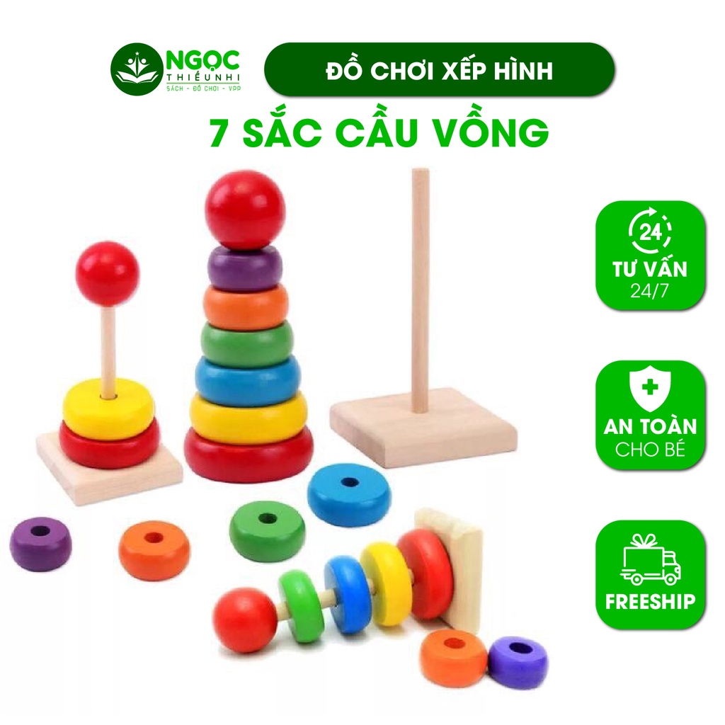 Wooden Stacking Tower Set 7 Colors Rainbow Children For Children To ...