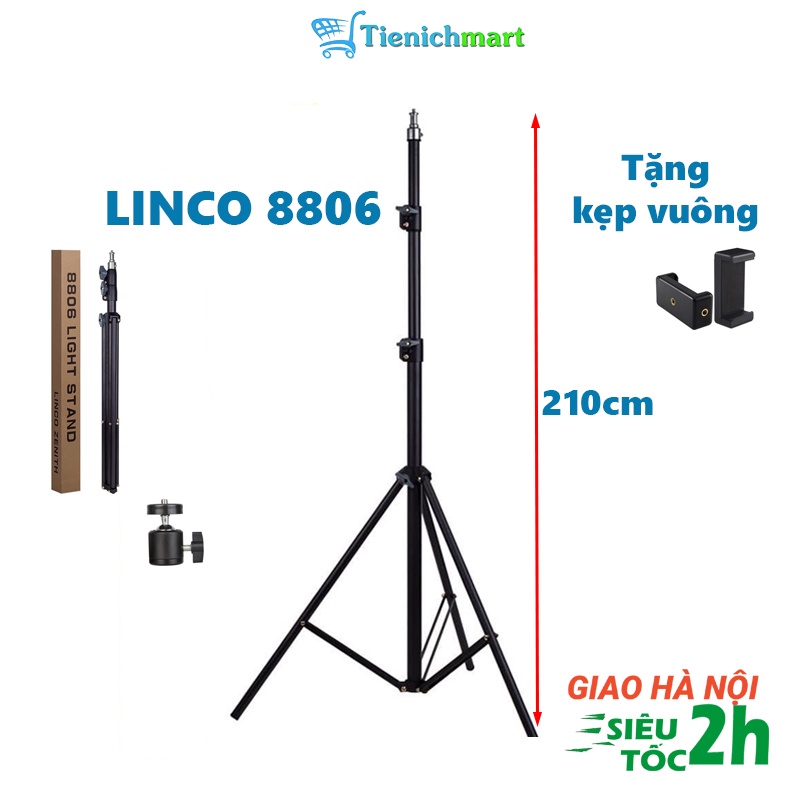 Linco 8806 livestream photography light stand, 2m high multi-function  tripod with phone clip included