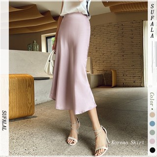 Women Silky Satin Skirt OL Shiny A Line Midi Skirt Fit High Waist Elegant  Summer