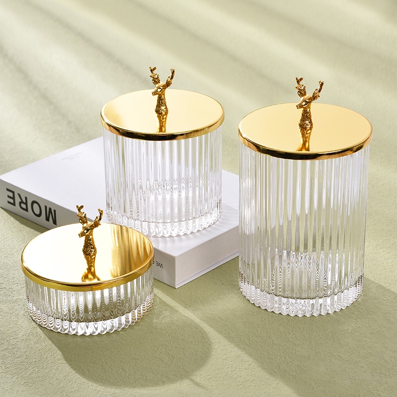 Luxury Transparent Glass Jar with Gold Lids Stripe Desktop Decor ...