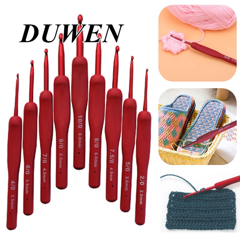 DUWEN Red Aluminum Crochet Hooks With Tpr Silicone Handle Weaving