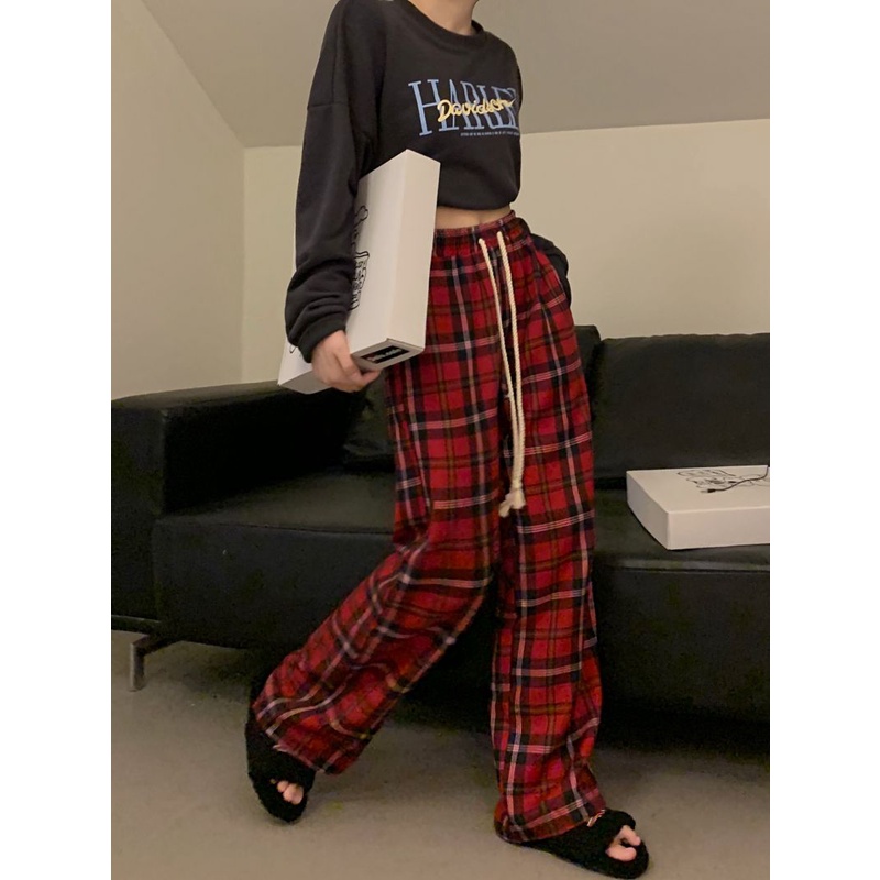 Red tartan trousers hot sale plus size