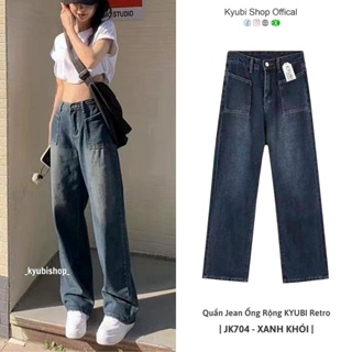 Grunge Hot Girl Vintage Big Pocket Oversized Baggy Cargo Jeans Femme  Elastic Waist Straight Wide Leg Pants Denim Trousers Women